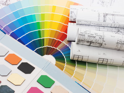 Colorsamplesforselectionwithhouseplanonbackground